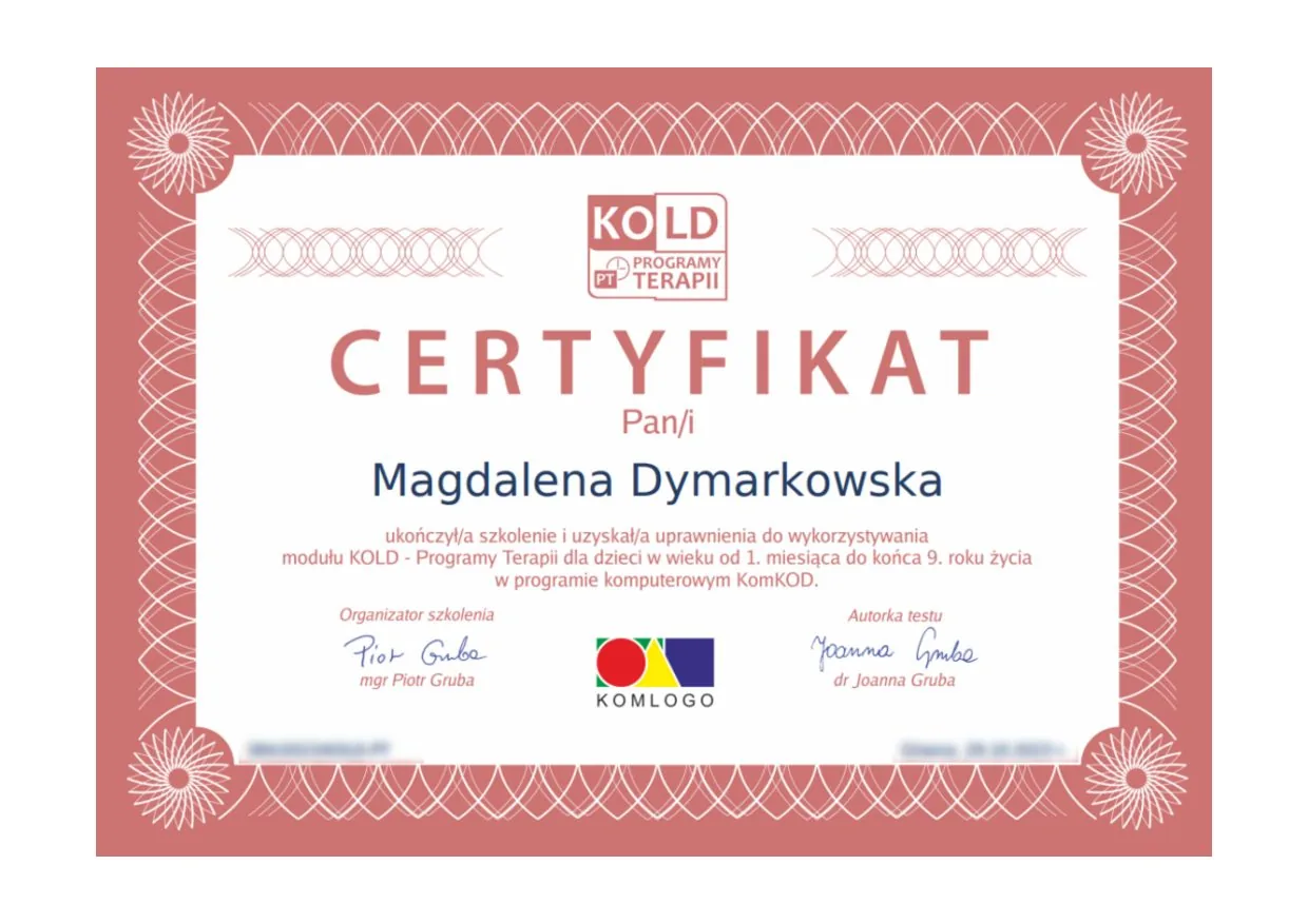KOLD. Child Language Assessment certificate, Magdalena Dymarkowska